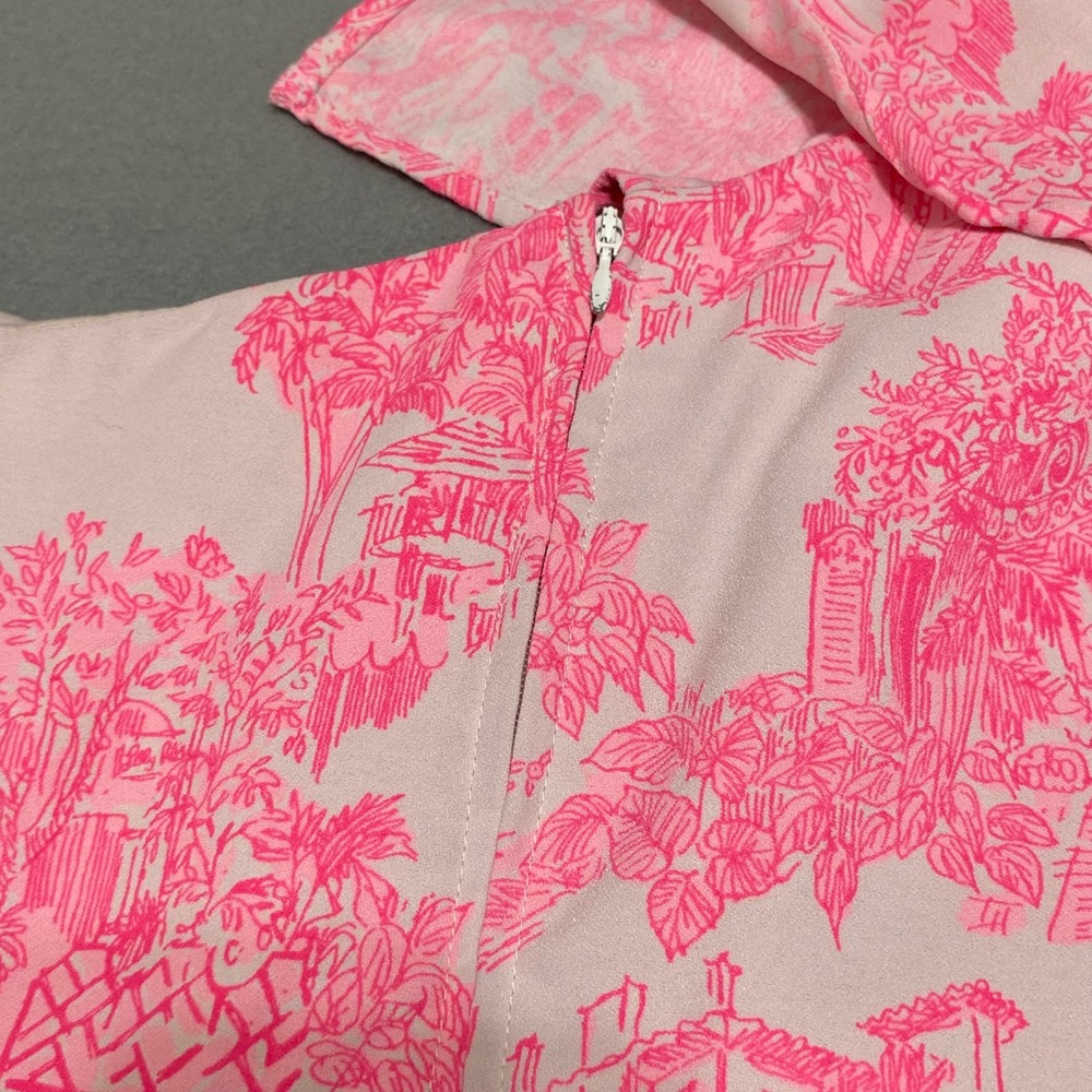 Lilly Pulitzer Pink Tropical Toile One Shoulder Ruffle Mini Dress Size 16 015873 - Picture 11 of 12